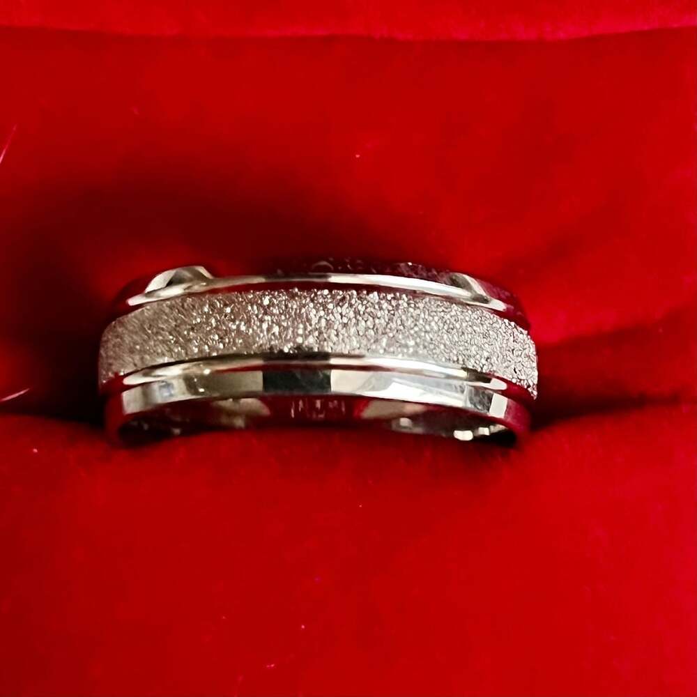 Titanium Steel Silver Sandblasted 6mm Band Ring Size 12